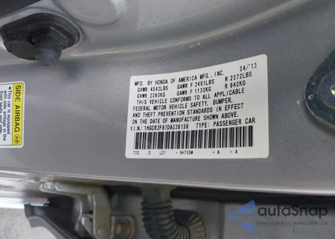 2013 Honda Accord Ex-L V-6 from USA, damaged, VIN 1HGCR3F87DA036156